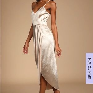 Lulu’s Reinette Silky Champagne Midi Dress - Size Small